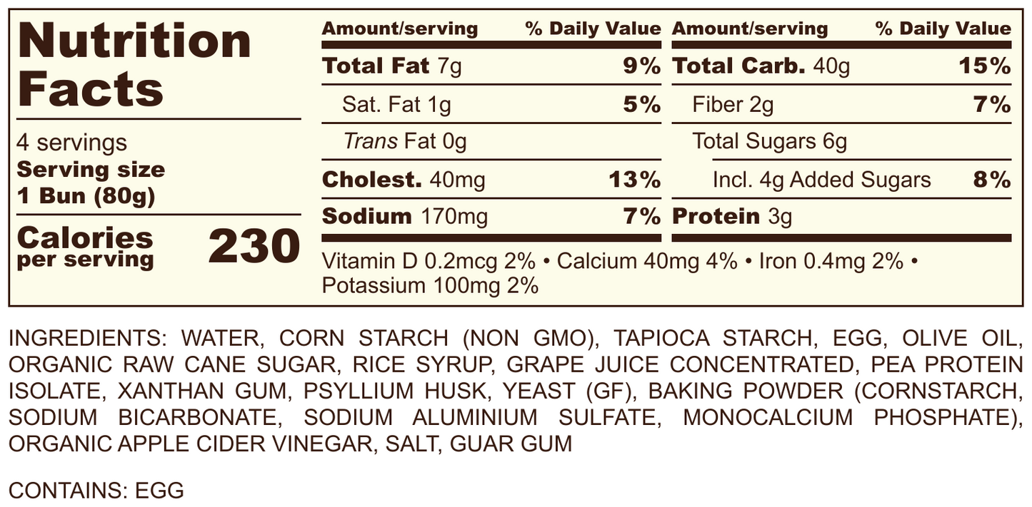 Gluten Free Artisan Buns: Plain - 4 pack - 11.3 oz